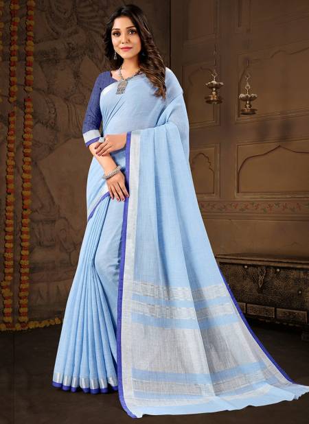 Blue Colour MATKA LINEN 2 Linen Cotton Printed Ethnic Wear Latest Saree Collection ML2-07